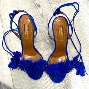 Cobalt blue fringe lace up sandal